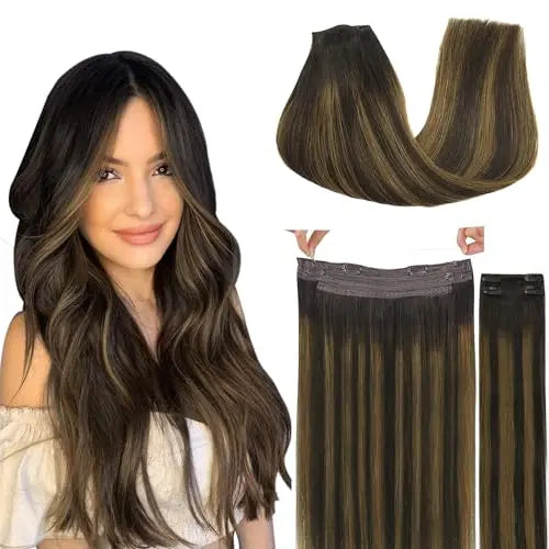 Wire Hair Extensions Human Hair, Adjustable Fish Line Hairpiece