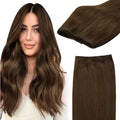 Sew in Hair Extensions Real Human Hair, Weft Hair Extensions Human Hair, 4A Chocolate Brown 18inch 100g, Weft Bundles Straigh