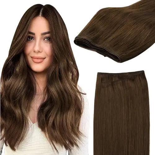 Sew in Hair Extensions Real Human Hair, Weft Hair Extensions Human Hair, 4A Chocolate Brown 18inch 100g, Weft Bundles Straigh