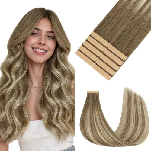 Tape-In Hair Extensions Human Hair 24" 30g 10pcs #8E/61/8E