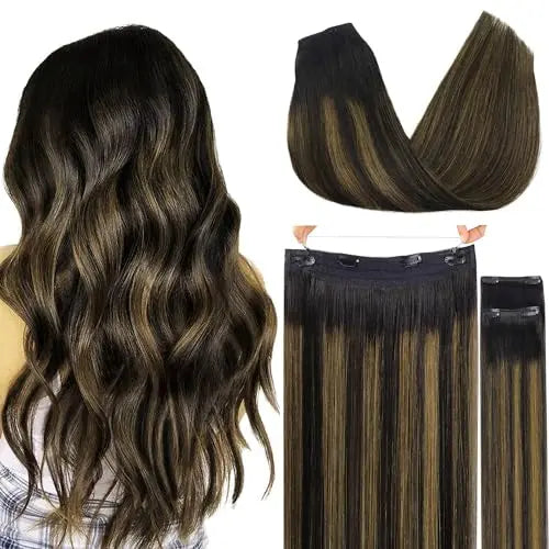 Wire Hair Extensions Human Hair, Adjustable Fish Line Hairpiece