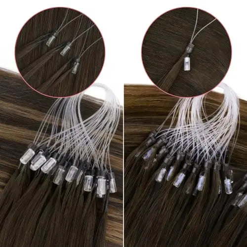 Invisible Microlink Bead Hair Extensions and Microlink Hair Extensions for Women Daily Wear, #2/6/2 Balayage Dark Brown to Ch