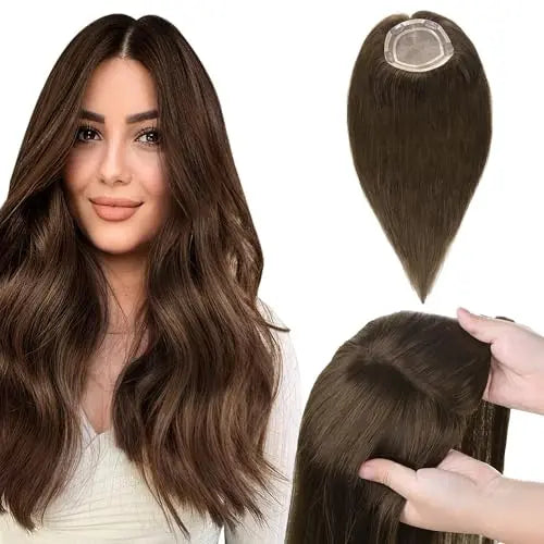 Human Hair Toppers for Women, Hairpiece for Thinning Hair, No Bangs Clip-In Hair Pieces, 5 * 5 inch Mono Top Base, Invisible 