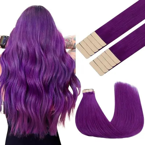 Tape-In Hair Extensions Human Hair 16" 10pcs #Purple