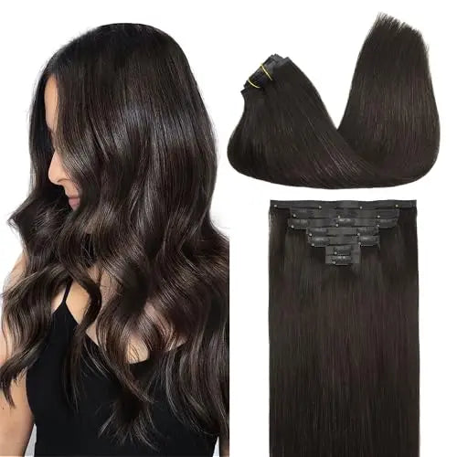 Clip-In Hair Extensions Real Human Hair, Remy Human Hair Extensions Clip ins for Women, Natural Human Hair, 16inch 130g 7Pcs,