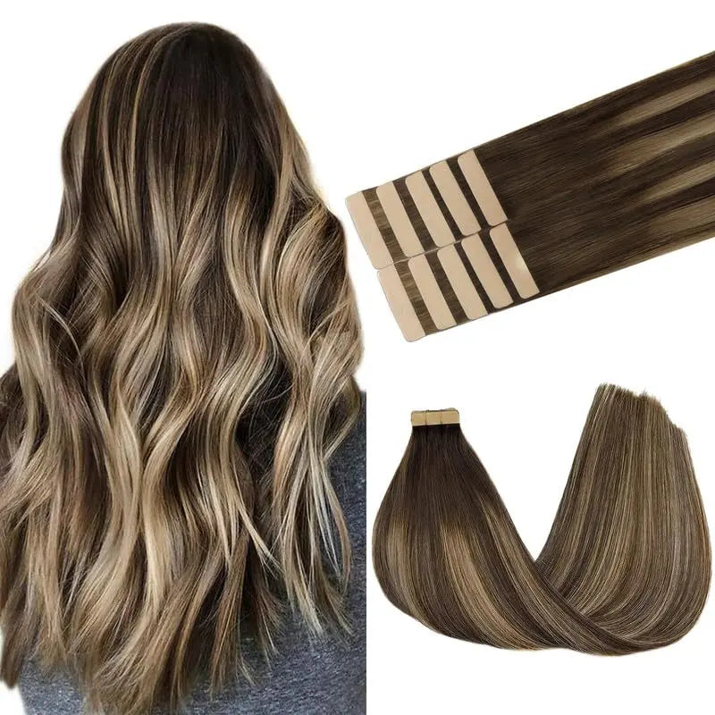 Tape-In Hair Extensions Human Hair 16" 25g 10pcs #4/26/4