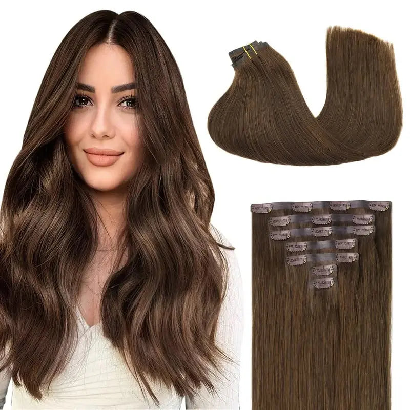 Clip-In Hair Extensions Real Human Hair, Remy Human Hair Extensions Clip ins for Women, Natural Human Hair, 16inch 110g 7Pcs,