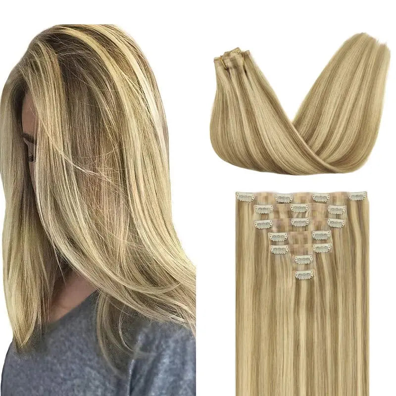 Clip-In Hair Extensions Real Human Hair, Remy Human Hair Extensions Clip ins for Women, Natural Human Hair, 18inch 110g 7Pcs,