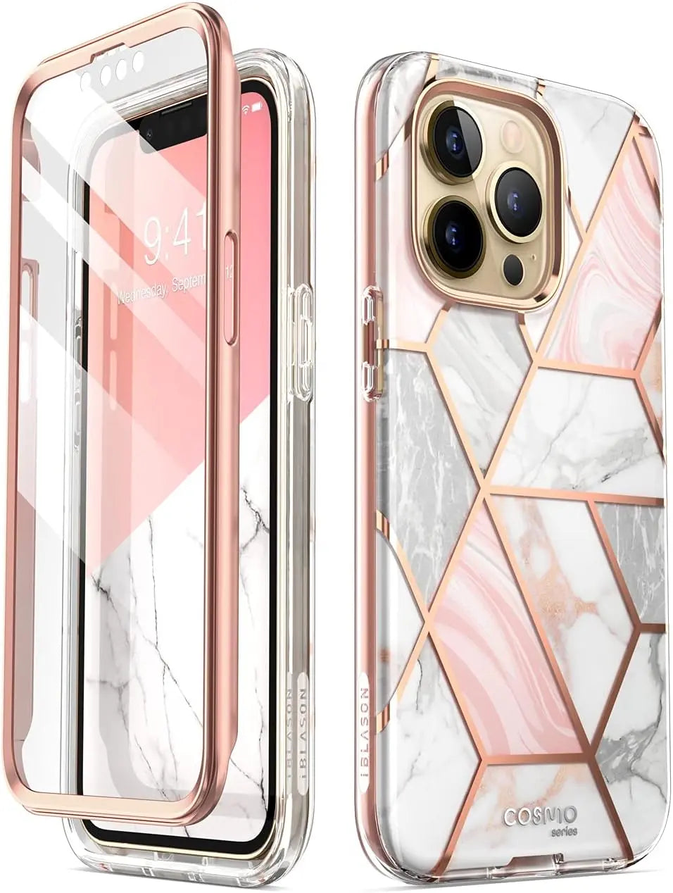 i-Blason Cosmo Series Slim Full Body Protective Case for 6.1 Inch iPhone 13 Pro (2021 Release), Marble Pink My Store