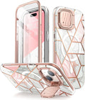 i-Blason for iPhone 15 Case/iPhone 14 Case/iPhone 13 Case [6.1''] with Camera Cover Stand [MagSafe Compatible] Slim Full-Body Protective Phone Case with Built-in Screen Protector (Marble Pink) My Store