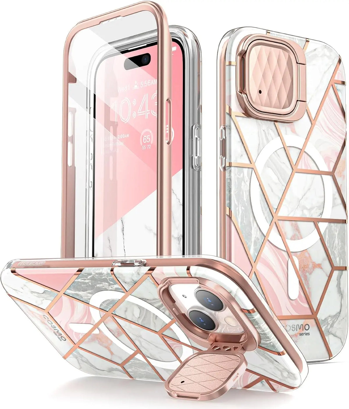i-Blason for iPhone 15 Case/iPhone 14 Case/iPhone 13 Case [6.1''] with Camera Cover Stand [MagSafe Compatible] Slim Full-Body Protective Phone Case with Built-in Screen Protector (Marble Pink) My Store