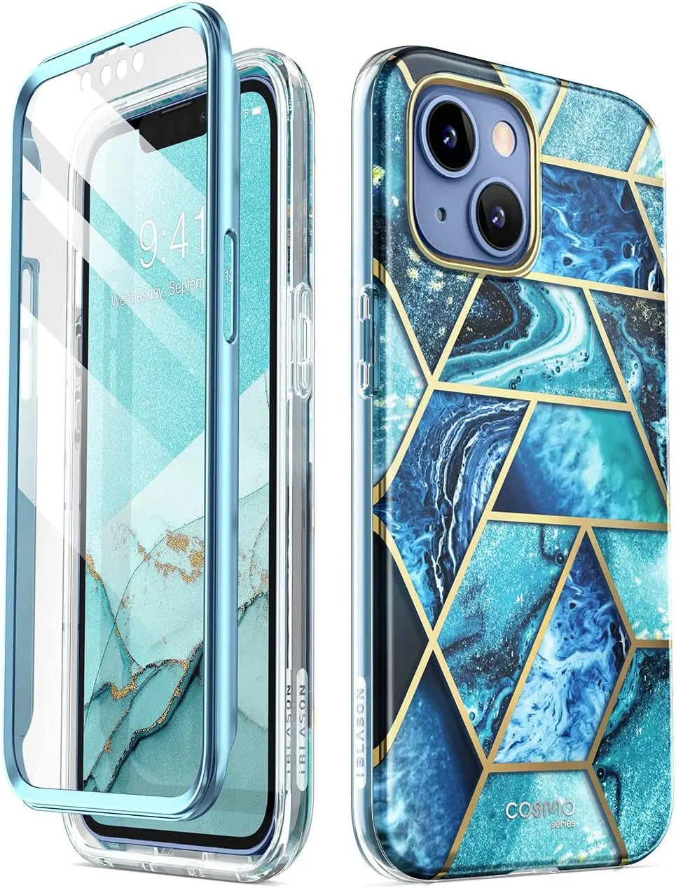 i-Blason Cosmo for iPhone 14 Case/iPhone 13 Case with Built-in Screen Protector, [Support Wireless Charging] Slim Full-Body Stylish Protective Phone Case for iPhone 14/13 6.1'', Ocean Blue My Store