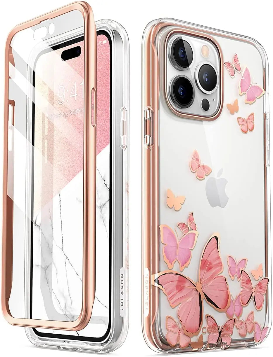 i-Blason Glitter Case for iPhone 14 Pro Max (6.7 Inch) Mobile Phone Case 360 Degree Case Bumper Protective Cover [Cosmo] with Screen Protector 2022 Edition (Pinkfly) My Store