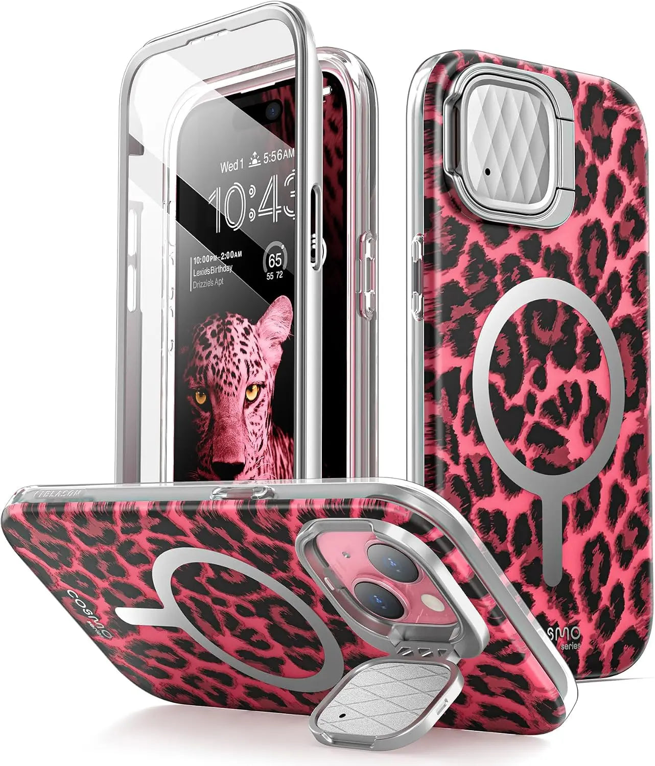 i-Blason CosMag Series Case for iPhone 15 6.1 inch (2023 Release), MagSafe Case Stylish Full-Body Cover with Built-in Screen Protector (PinkCheetah) My Store